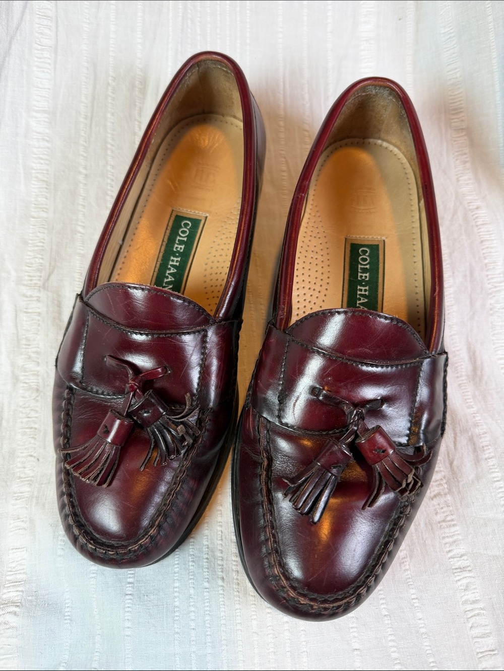Vintage Cole Haan Men's 9.5 D Burgundy Tassel Penny Loafers Shoes Weejuns